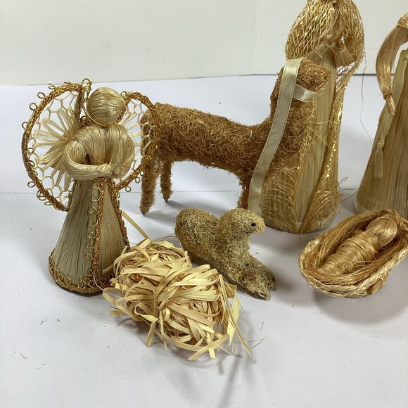 Christmas Nativity Set Handmade Raffia Straw 10 Pc Set Philippines Handcrafted - Picture 2 of 9